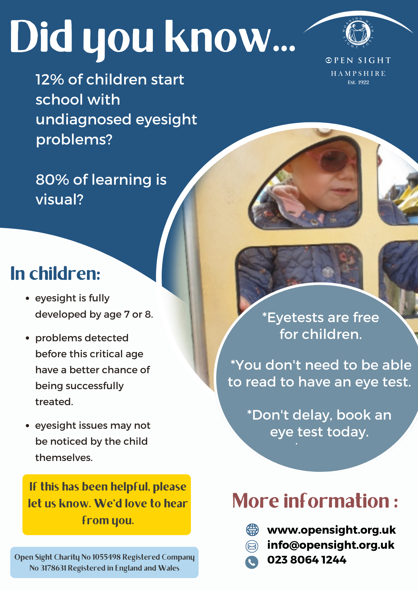 A poster about how many children are living with undiagnosed eyesight problems.